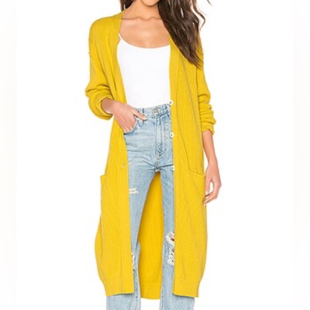 Free People Run to you Cardigan Duster Sweater Yellow Knit Warm Coat